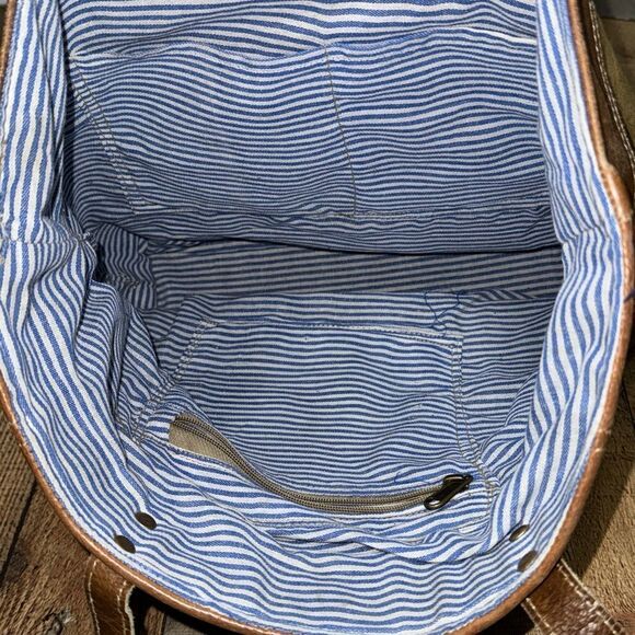 Upcycle Canvas Bag, Handmade Canvas Bag With Leather, Canvas Tote Bag - Picture 7 of 11